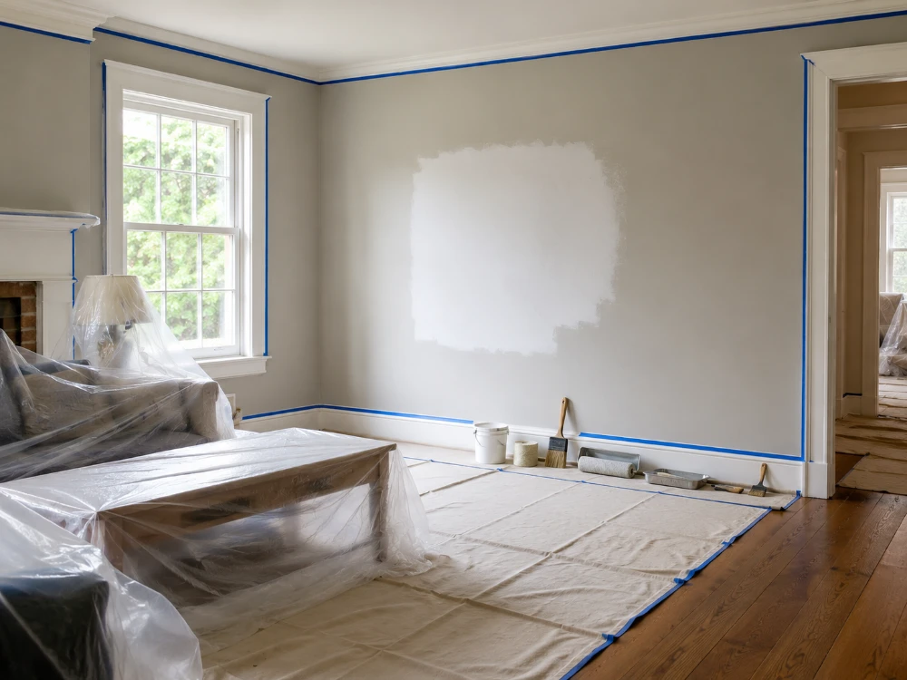 C. Santos Painting prepping and protecting a South Shore Massachusetts home before painting